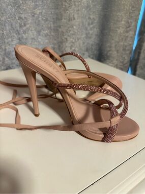 SCHUTZ Rose Pink Crystal-Strap Stiletto Sandals